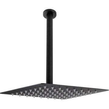 Fause Ankastre Borulu Kare Slim Metal 25x25 cm Tavandan Siyah Duş Başlığı