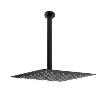 Fause Ankastre Borulu Kare Slim Metal 25x25 cm Tavandan Siyah Duş Başlığı