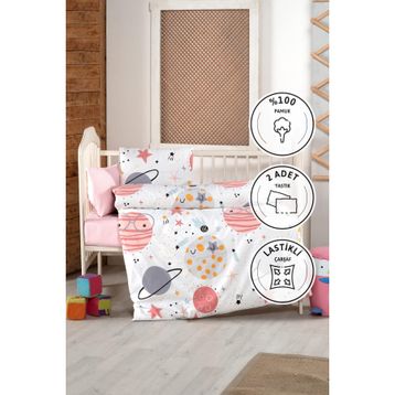 Favora Astromini Pembe %100 Pamuk Bebek Nevresim Takımı