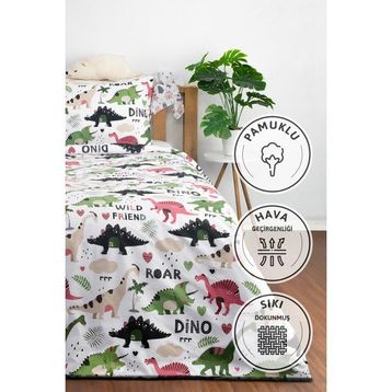 Favora Dino 160x220 cm Yeşil Pamuk Tek Kişilik Nevresim Seti