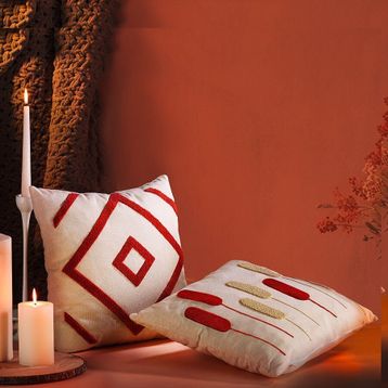 Fecra Botanik Raster 43x43 Kırmızı İkili Kırlent Kılıfı