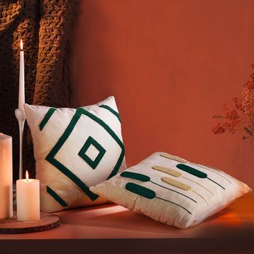 Fecra Botanik Raster 43x43 Yeşil İkili Kırlent Kılıfı
