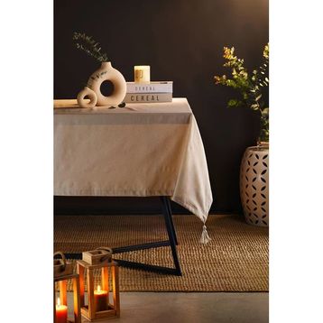 Fecra Lara 160x220 cm Keten Püsküllü Masa Örtüsü