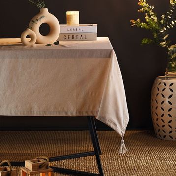 Fecra Lara 160x220 cm Keten Püsküllü Masa Örtüsü