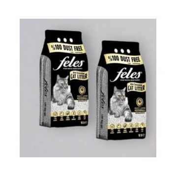 Feles 2x10 L %100 Tozsuz Kil ve Karbonlu Kedi Kumu