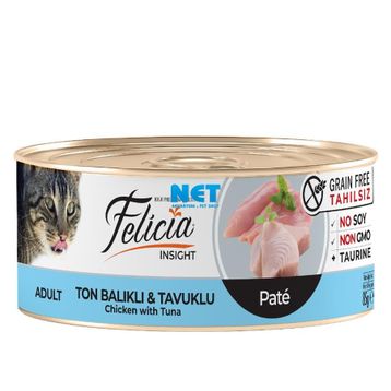 Felicia 85 gr Tahılsız Kıyılmış Ton Balıklı Tavuklu Yaş Kedi Maması