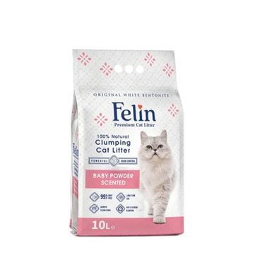 Felin 10 lt Bebek Pudrası Kokulu İnce Taneli Bentonit Kedi Kumu