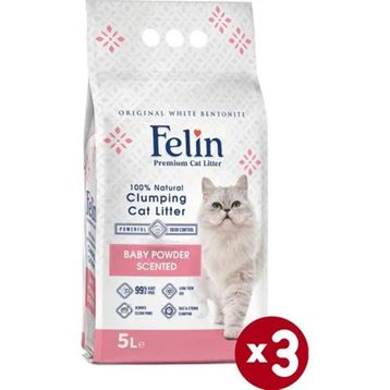 Felin 3x5 lt Bebek Pudrası Kokulu Kedi Kumu
