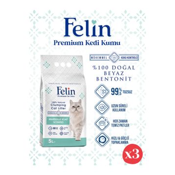 Felin 3x5 lt Marsilya Sabunu Kedi Kumu
