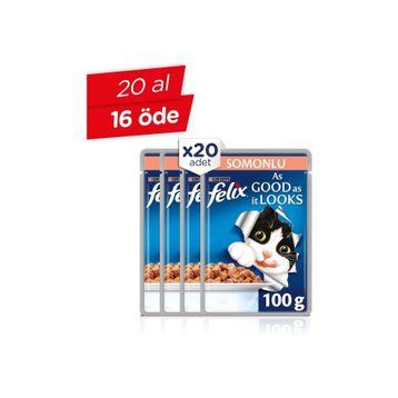 Felix 100 gr X 20 Adet Somonlu Yetişkin Kedi Yaş Mama
