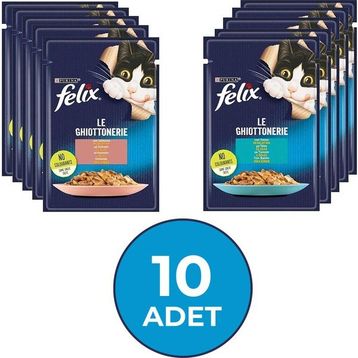 Felix 10x85 gr Somonlu & Ton Balıklı Karışık Yetişkin Kedi Yaş Maması