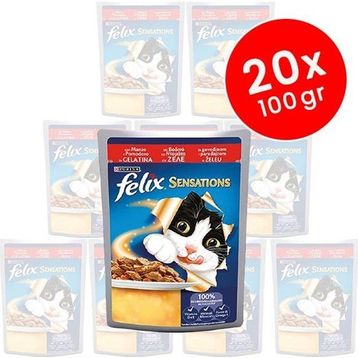 Felix 20x100 gr Sensations Sığır Etli Domatesli Yetişkin Kedi Konservesi