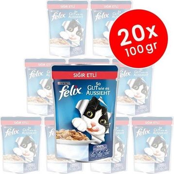 Felix 20x100 gr Sığır Etli Yetişkin Kedi Konservesi