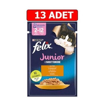 Felix Tavuklu Junior 85 gr 13 Adet Kedi Yaş Mama Kedi Pouch Konserve