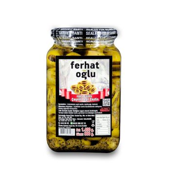 Ferhatoğlu 900 gr Izgara Edilmiş Çeşnili Yeşil Zeytin