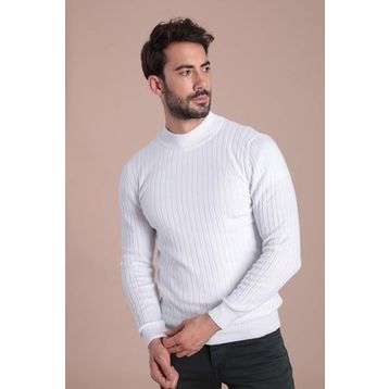 Ferraro 3440 YB Beyaz Yarım Balıkçı Yaka Pamuk Erkek Kazak