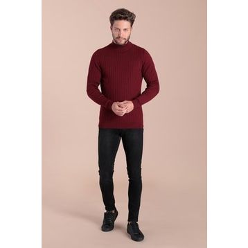 Ferraro 3440 YB Bordo Yarım Balıkçı Yaka Pamuk Erkek Kazak