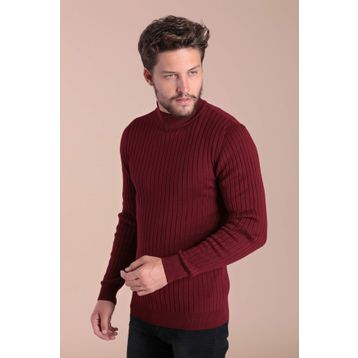 Ferraro 3440 YB Bordo Yarım Balıkçı Yaka Pamuk Erkek Kazak