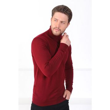 Ferraro 3440 YB Bordo Yarım Balıkçı Yaka Pamuk Erkek Kazak
