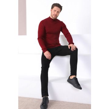 Ferraro 3440 YB Bordo Yarım Balıkçı Yaka Pamuk Erkek Kazak