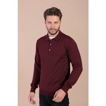 Ferraro 3883 G Bordo Polo Yaka Superfine Yün Erkek Kazak