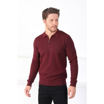 Ferraro 3883 G Bordo Polo Yaka Superfine Yün Erkek Kazak
