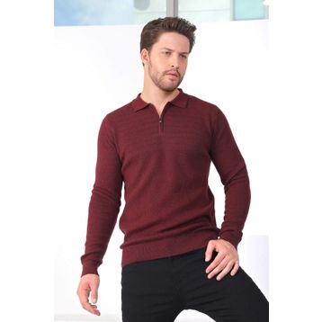 Ferraro 3883 G Bordo Polo Yaka Superfine Yün Erkek Kazak
