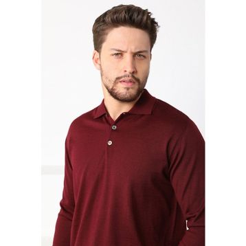 Ferraro 3883 G Bordo Polo Yaka Superfine Yün Erkek Kazak