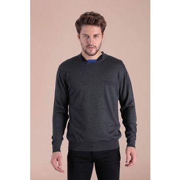 Ferraro 3909 Antrasit Bisiklet Yaka Superfine Yün Erkek Kazak