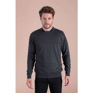 Ferraro 3909 Antrasit Bisiklet Yaka Superfine Yün Erkek Kazak