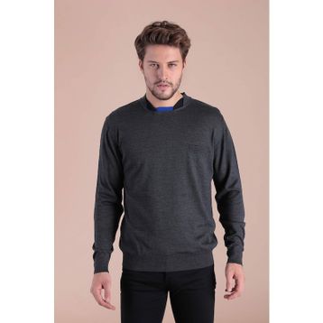 Ferraro 3909 Antrasit Bisiklet Yaka Superfine Yün Erkek Kazak