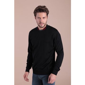 Ferraro 3909 Siyah Bisiklet Yaka Superfine Yün Erkek Kazak