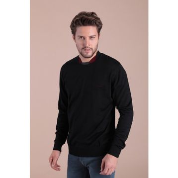 Ferraro 3909 Siyah Bisiklet Yaka Superfine Yün Erkek Kazak