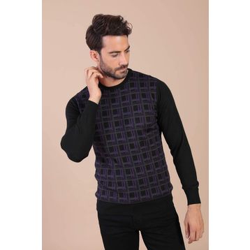 Ferraro 3909 Siyah Bisiklet Yaka Superfine Yün Erkek Kazak
