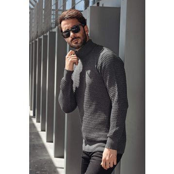 Ferraro 3937 B Antrasit Balıkçı Yaka Pamuk Erkek Kazak