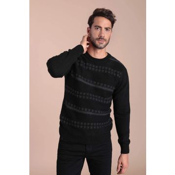 Ferraro 3982 Siyah/Antrasit Bisiklet Yaka Superfine Yün Erkek Kazak