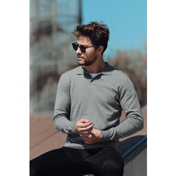 Ferraro 4090 Gri Bisiklet Yaka Pamuk İpek Erkek Kazak