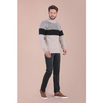 Ferraro 4109 B Bej/Antrasit Balıkçı Yaka Alpaka Erkek Yün Kazak