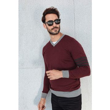 Ferraro FRR 15768 Bordo Bisiklet Yaka Pamuk İpek Erkek Kazak