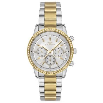 Ferro FL41258A-D Quartz Çelik Altın Gri 36 mm Kadın Kol Saati