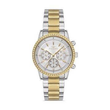 Ferro FL41258A-D Quartz Çelik Altın Gri 36 mm Kadın Kol Saati