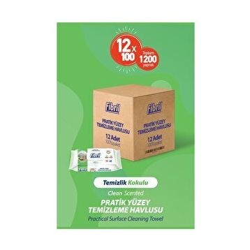 Fibril 100'lü Çam Kokulu Pratik Yüzey Islak Temizlik Havlusu (12 adet)