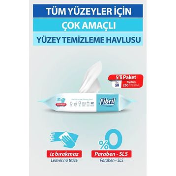 Fibril Beyaz Sirkeli Sabun ve Temizlik Kokulu 50 Yaprak Yüzey Temizlik Havlusu (5 adet)