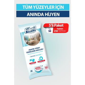 Fibril Beyaz Sirkeli Sabun ve Temizlik Kokulu 50 Yaprak Yüzey Temizlik Havlusu (5 adet)