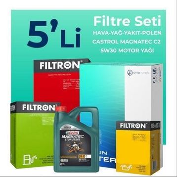 Filtron Peugeot 5008 1.6 E-Hdi Castrol Motor Yağlı 2010-2015 5'li Filtre Bakım Seti