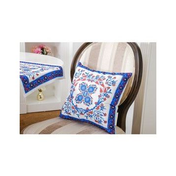 Finezza 1436 2 Adet 45x45 cm Krem Mavi Kumaşlı Çini Baskılı Kırlent Kılıfı