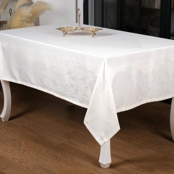Finezza 160x220 cm Çınar Lüx Jakar Bambu Kumaş Krem Masa Örtüsü