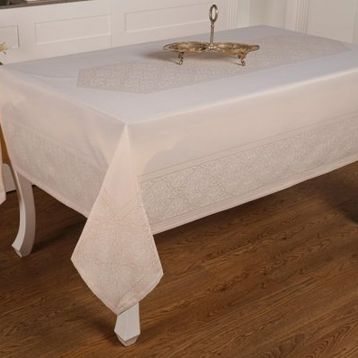 Finezza 160x220 cm Roma Lüx Jakar Kumaş Bej Dikdörtgen Masa Örtüsü