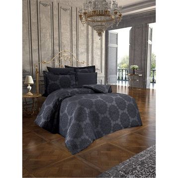 Finezza 897 200x220 cm 6 Parça Tiara Bambu Jakar Kumaş Koyu Gri Çift Kişilik Nevresim Takımı