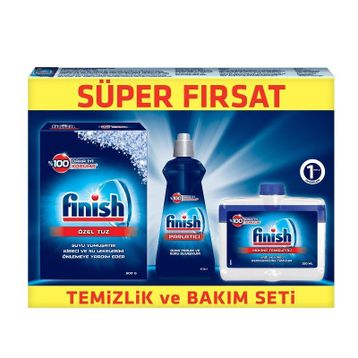 Finish 400 ml Parlatıcı + 250 ml Sıvı Makine Temizleyici + 500 gr Tuz Temizlik ve Bakım Seti